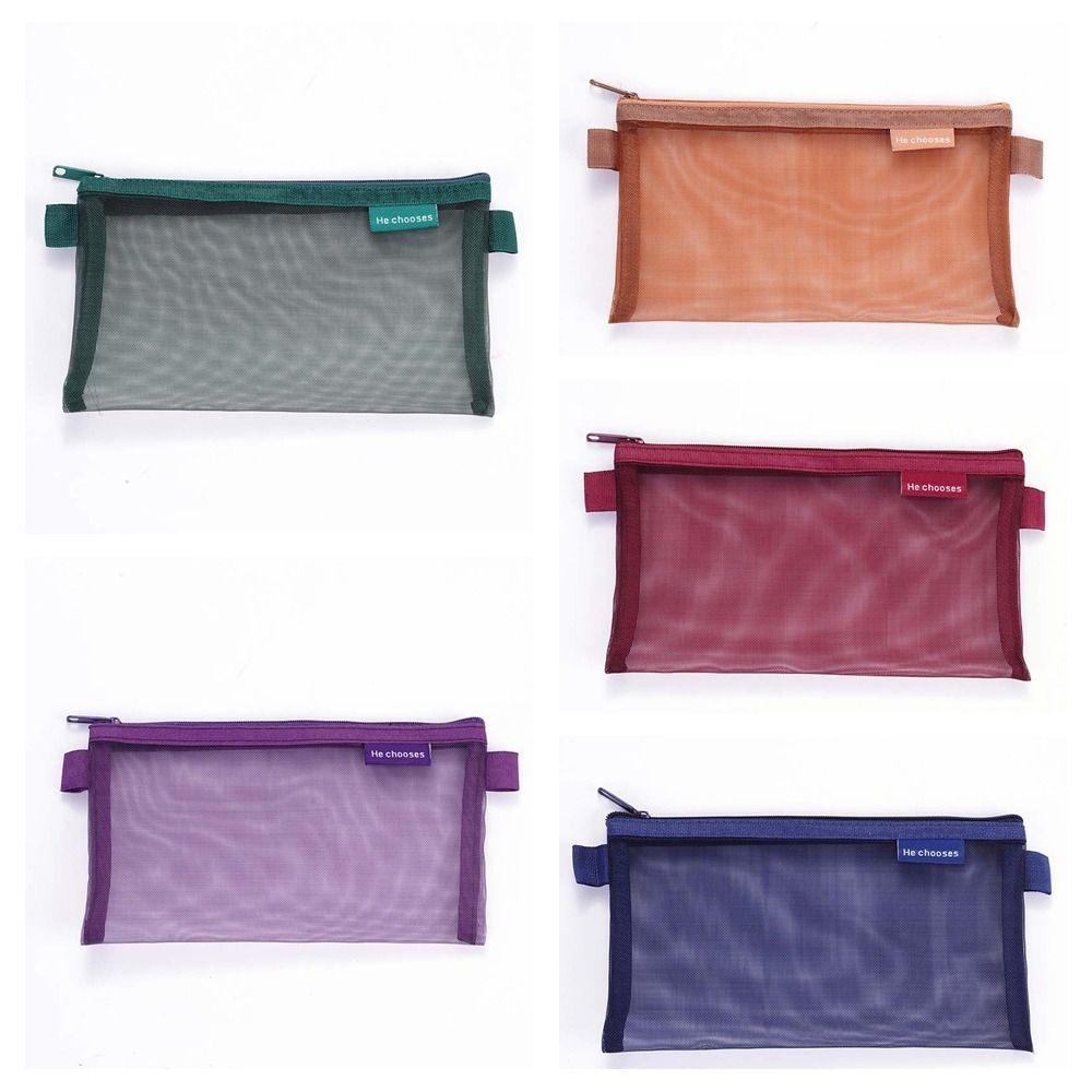 Nylon Mesh Pencil Case Bills Bag Zipper Stationery Bag Simple Transparent Bills Bag  Student