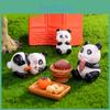 Adorable Resin Panda Figurines Miniature Tea Set For Creative Terrarium Decor