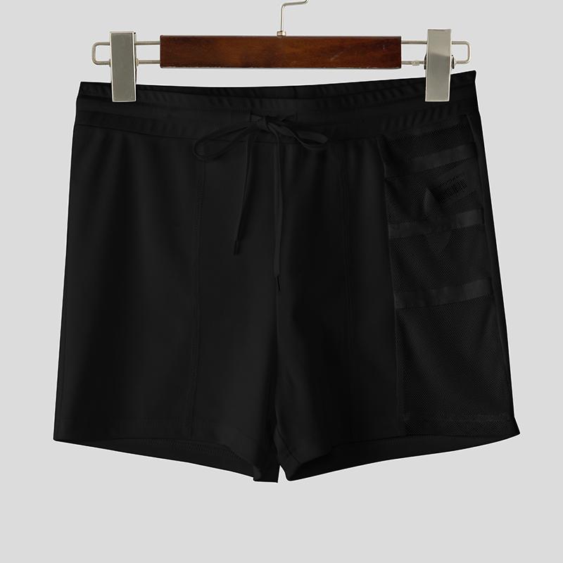 INCERUN Мужские шорты с эластичной талией на кулиске, с сетчатыми вставками по бокам, пэчворк, пижама