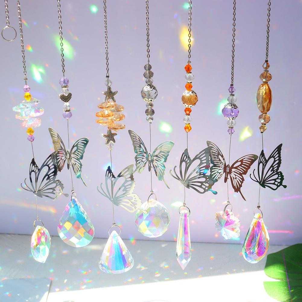 Crystal Windchimes Sun Catcher Silver Butterfly Hanging Pendant Jewelry Rainbow Chase Home Garden Window Curtain Wedding Decora