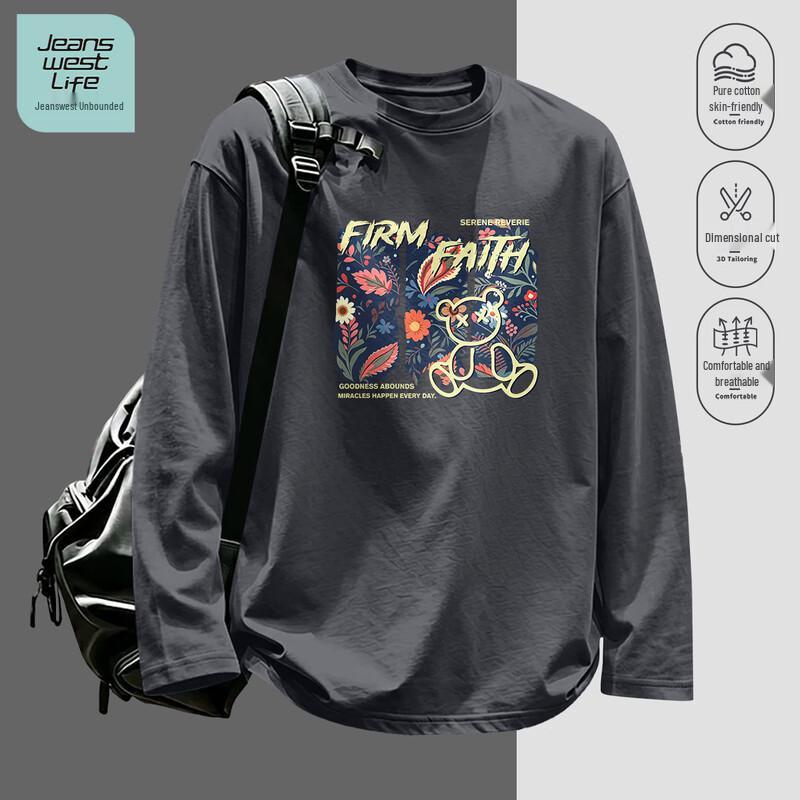 Jeanswest Life Men's Graphic Print Crew Neck Long-Sleeve T-Shirt