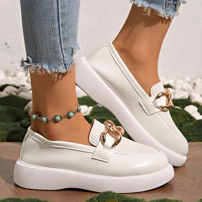 Модные женские лоферы на белой платформе с цепочкой, на толстой подошве, из искусственной кожи, повседневная обувь, женские удобные слипоны для ходьбы, большие размеры