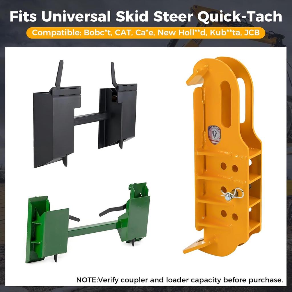 Skid Steer Hitch Plate 2' Receiver, Universal Quick Attach, 20,000 lbs, Heavy-Duty Steel