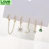 Dazzling Moon Star Double Ear Hole Earrings Sets Mosaic Cubic Zircon Hoop Earring For Women 5 -Piece Sets S -E1091