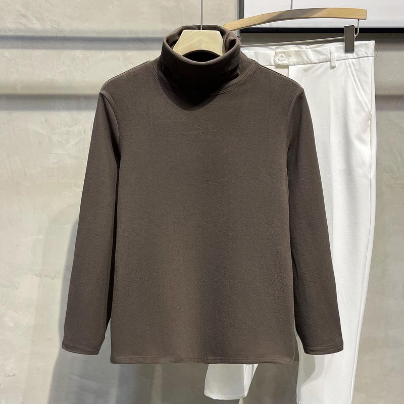 Мужская приталенная однотонная двухсторонняя бархатная рубашка с длинными рукавами на осень