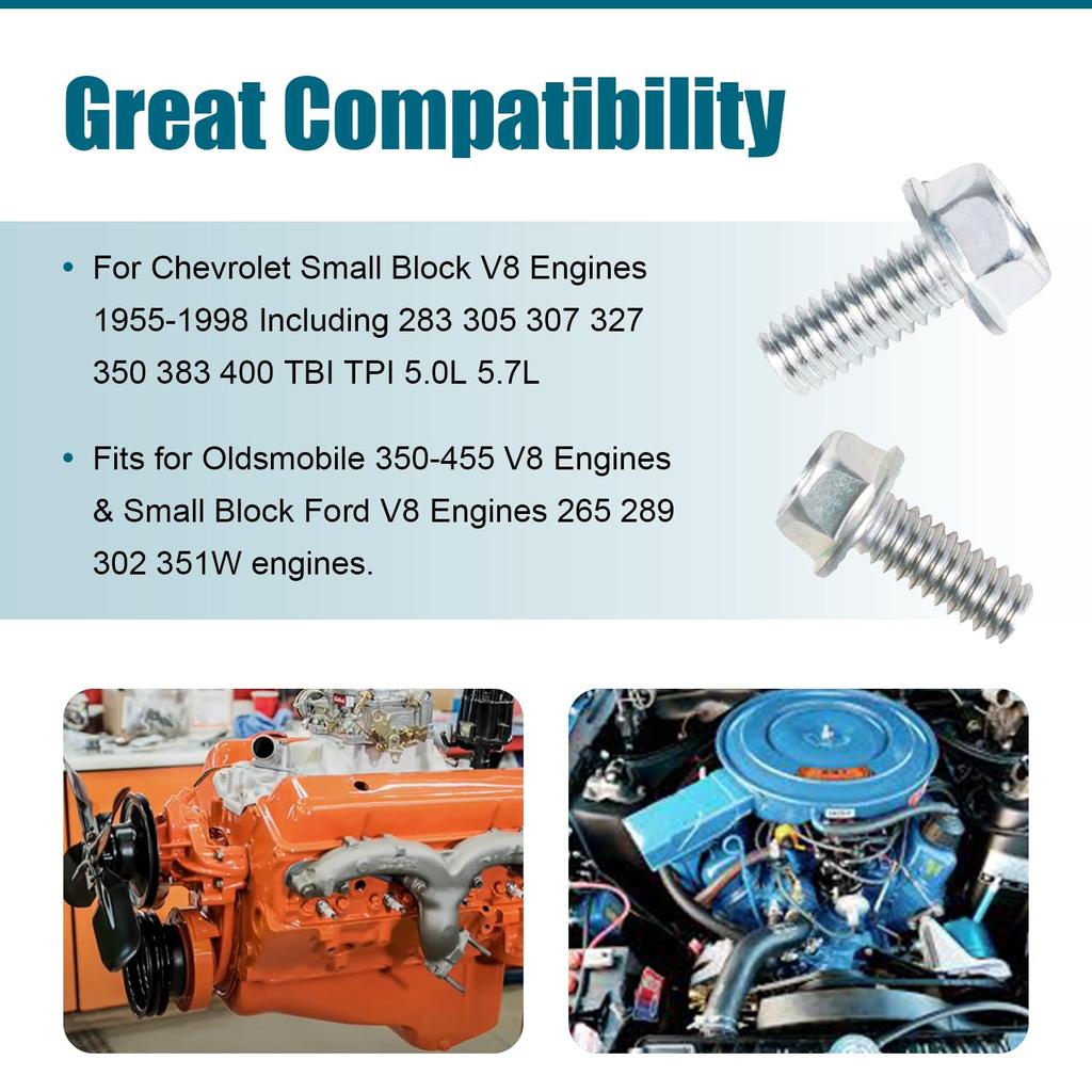 Oil Pan Bolt Kit SBC SBF Fit For 1955-1998 Chevy Small Block V8 Engines 265 283 305 307 327 350 383 400 & Small Block Ford V8 260 289 302 351W &