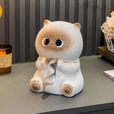 Креативная керамическая коробка для салфеток в виде кошки Kawaii Декоративный диспенсер для салфеток Современный органайзер для полотенец Спальня