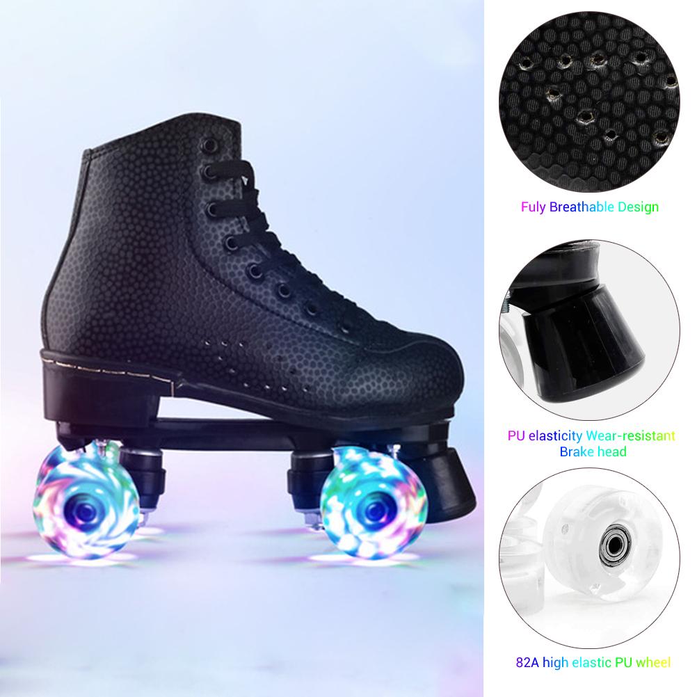 Роликовые коньки Flash Wheel со светодиодной подсветкой, двухрядные коньки на 4 колесах, обувь для двухрядного катания для взрослых