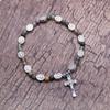 Beaded Stretch Rosary Bracelet with Cross-Charm Catholic Bracelets for Women Girls Religious Rosary Jewelry Wristband