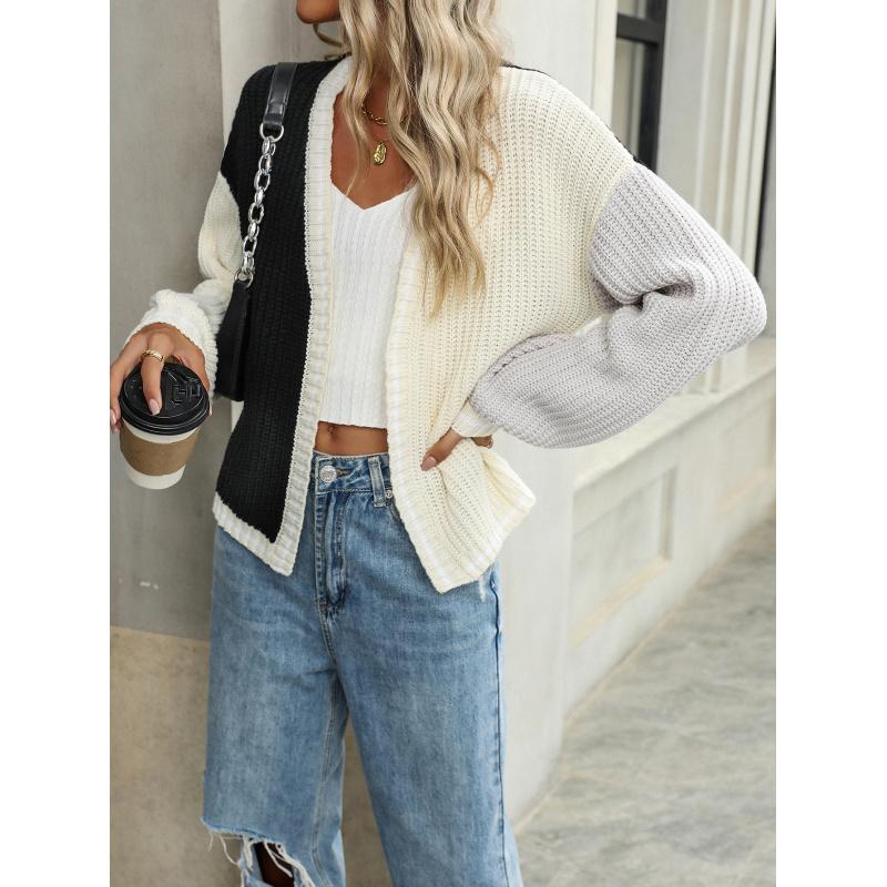 Autumn And Winter Temperament Commuter Loose Splicing Women's Knitted Cardigan Jacket Sweater