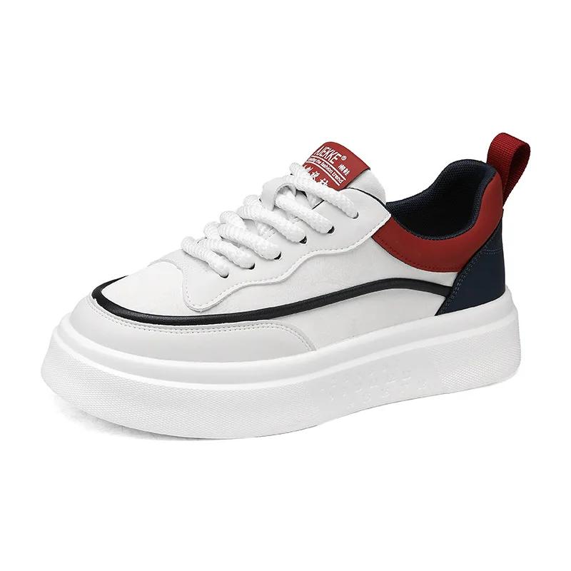 Стильные и модные белые кроссовки, универсальные кеды, повседневная мужская обувь на толстой подошве, увеличивающая рост