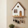 Wooden Wall Mount Key Holder 5-Hook Design House Shape Decorative Hooks Rustic Multi-Purpose Key Rack Bedroom Decorative Shelf