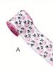 Cow Printed Coarse Linen Woven Tape with Steel Wire Edges, Black and White Stripes, Dot Packaging Ribbon, Pink Strawberry Cow Ri