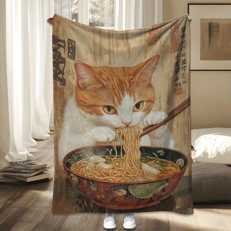 Anime Image of a Yellow Cat Flannel Printed Blanket Suitable for All Seasons Suitable for Living Room Office Sofa and Travel