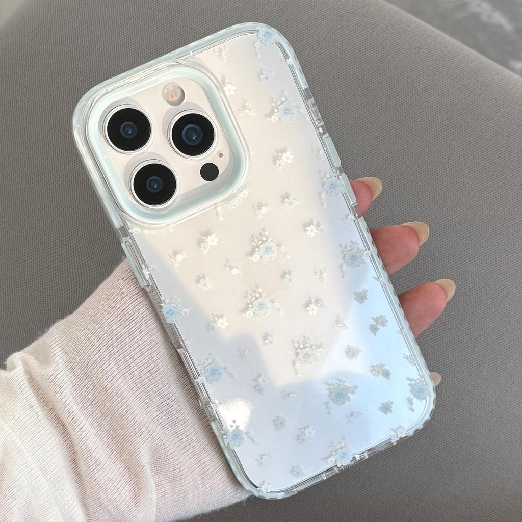 Маленький и свежий Подходит для iPhone 16 Apple 15 Чехол для мобильного телефона 14promax Нежные голубые цветы 13 Прозрачный 11 Мягкий набор