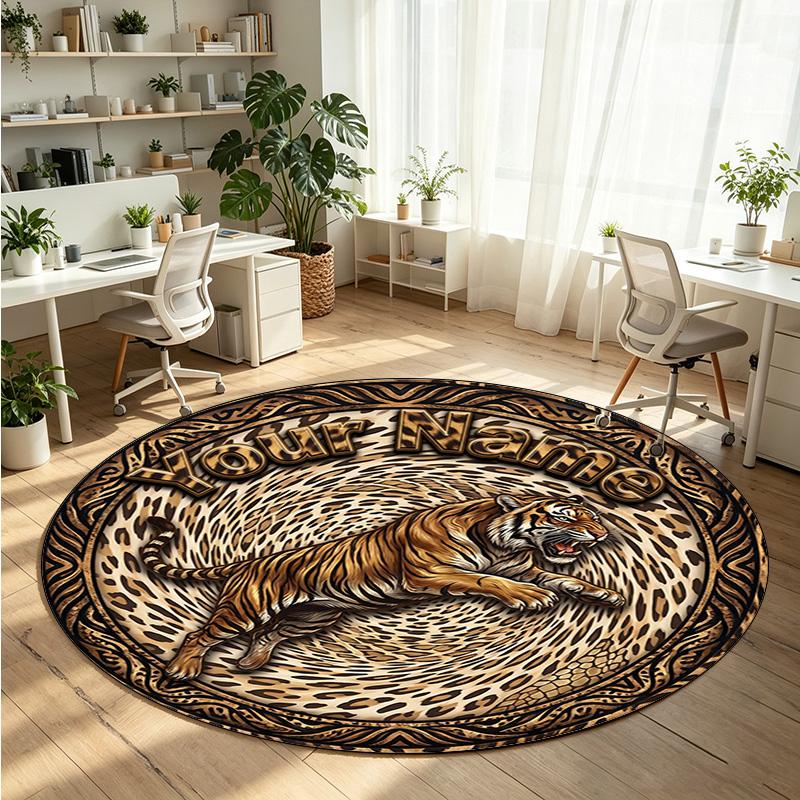 Wild Animals (14) Theme Round Crystal Velvet Rug Custom Name Text Personalized Floor Mat Home Decor Non Slip Crystal Carpet