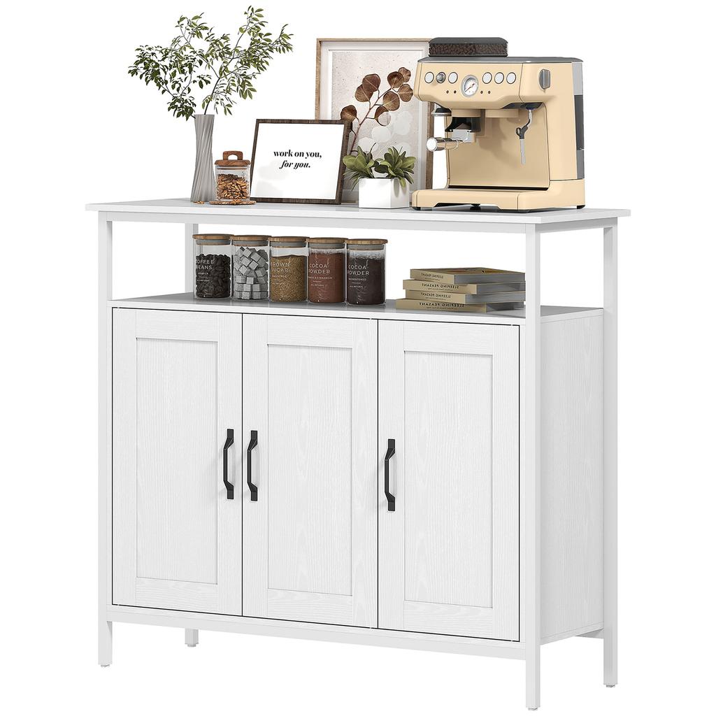 Industrial Kitchen Sideboard with Open Shelf, 2 Cabinets, Adjustable Shelves for Living Room, Dining Room, White