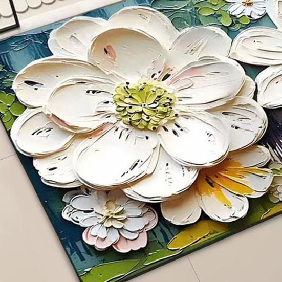 3D Floral Floor Mat Absorbent Diatomaceous Mud Rug Non-Slip Bathroom Entrance Carpet Quick Drying Mat for Living Room Kitchen