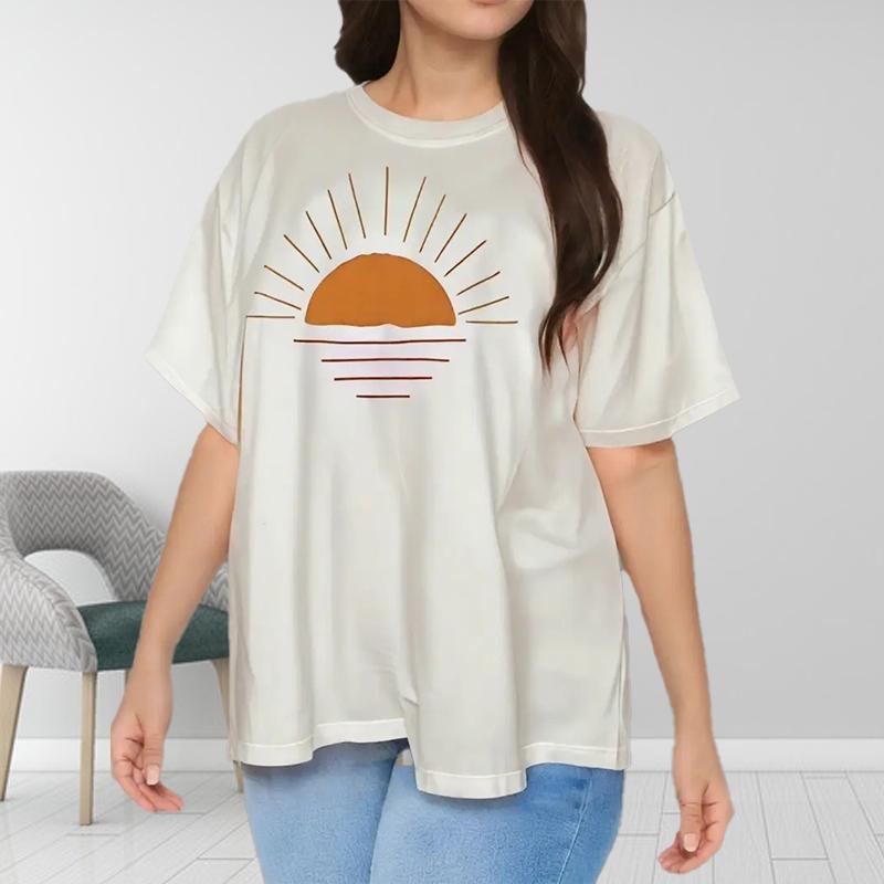 Женская летняя футболка с принтом Sunrise, футболки с коротким рукавом, повседневные топы с принтом