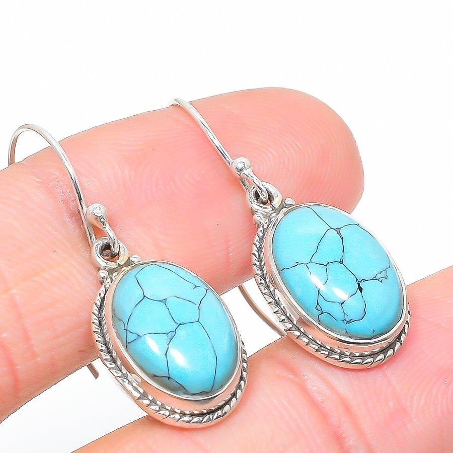 Натуральный бирюзовый драгоценный камень ручной работы 925 пробы стерлинговое серебро серьга 1,25" v2z49