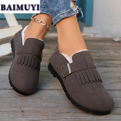 Меховые балетки женские ботильоны с бахромой обувь 2025 тренд зима новые повседневные ботинки челси прогулочные кроссовки короткие плюшевые удобные ботинки