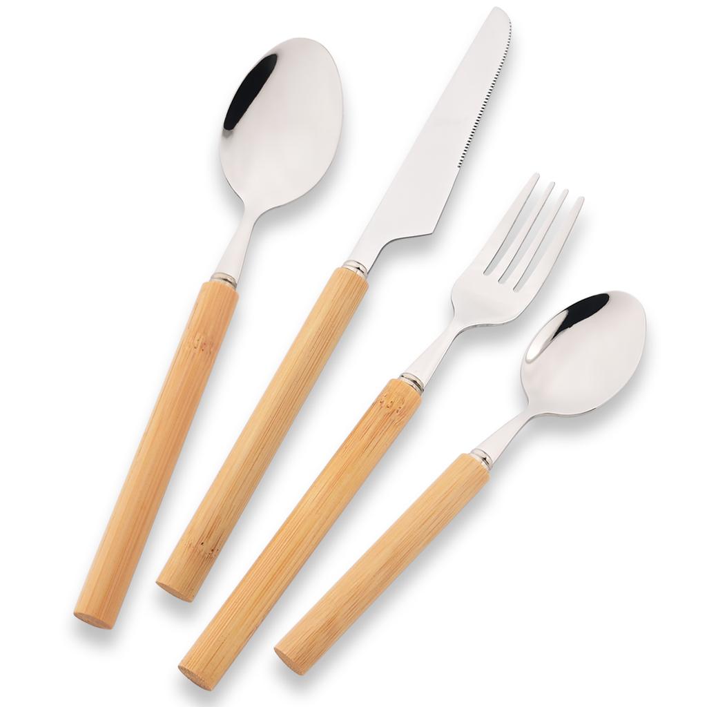 4/5pcs 304 Stainless Steel Cutlery Set Bamboo Handle Silverware Knife Spoon Cake Fork Dinnerware Set Western Kitchen Tableware