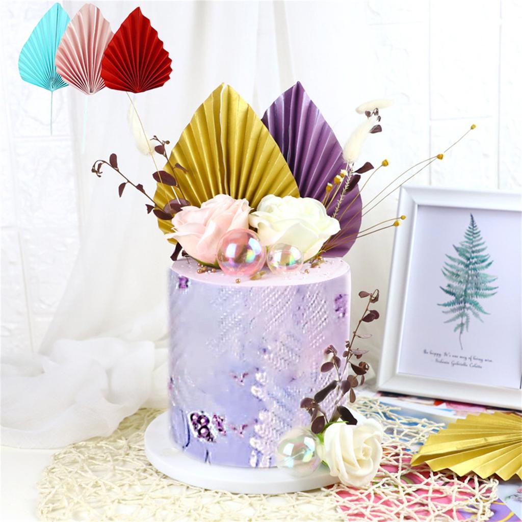 4pcs Spear Cake Topper Happy Birthday Golden Leaf Decor Wedding Baking Dessert Table Party Favors