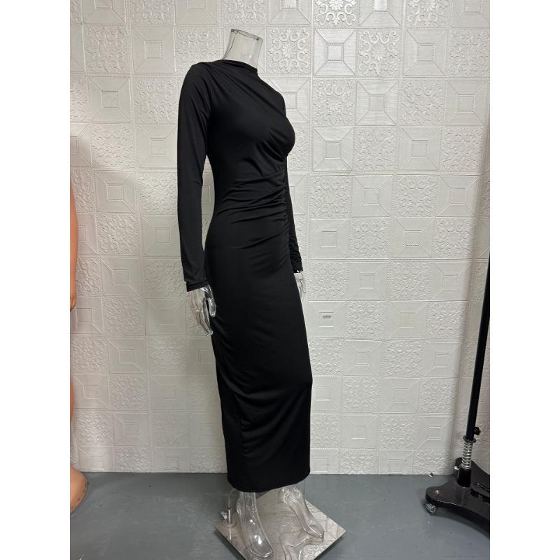 Spring Autumn Slim Fit High-end Feeling Solid Color Temperament Long Hip Hugging Dress for Women