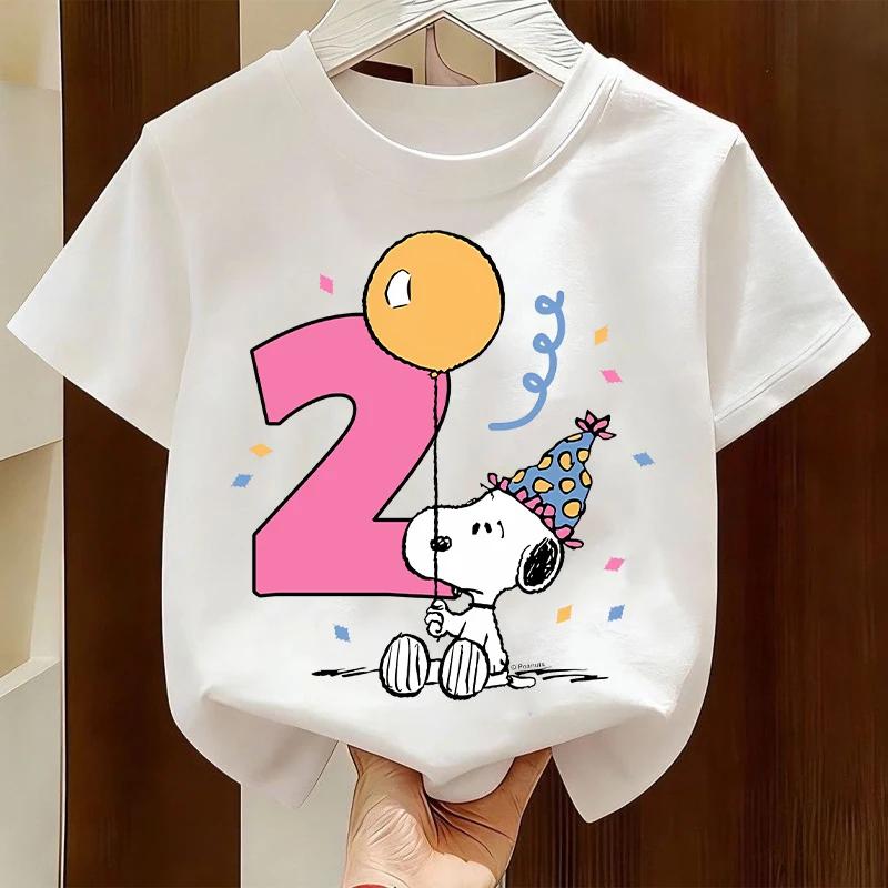 Kawaii Snoopys Kids T-Shirt Anime Digit 1-9 Cotton Short Sleeve Summer Top for Boys & Girls Children Birthday Gift