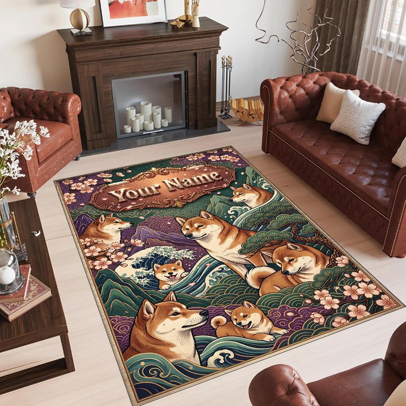 Floral Theme Crystal Velvet Rug Personalized Custom Name Text Soft Floor Mat Home Decor