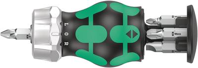 WERA Набор коротких отверток-трещоток с 6 битами Phillips и шлицевыми битами (Код товара 008885)