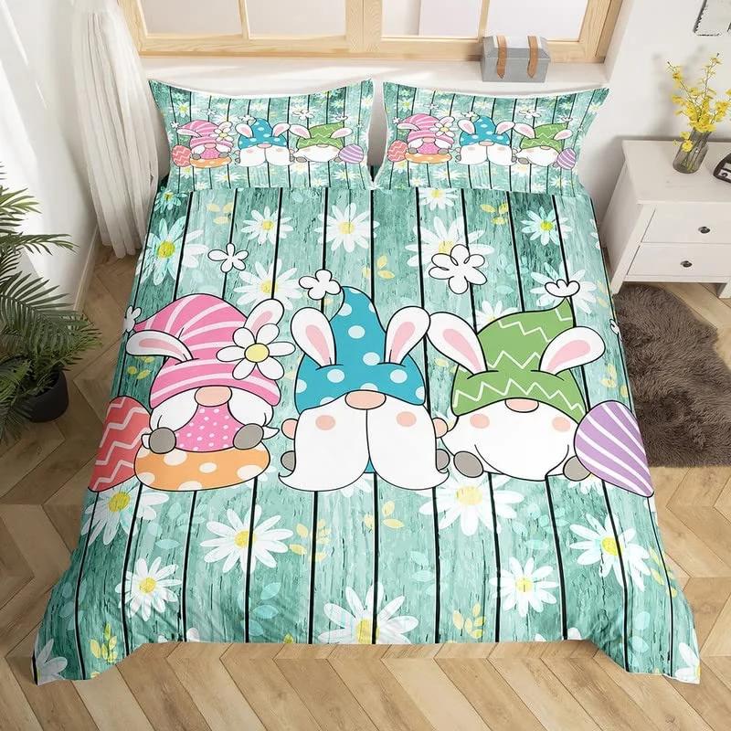 Spring Flower Gnomes Duvet Cover Romantic Rose Floral Bedding Set Microfiber Lovely Christmas Dwarf Quilt Cover Twin King Size