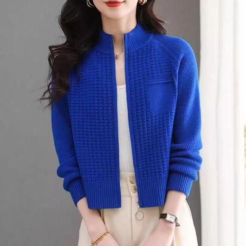 Women's Petite Short Stand Collar Knit Cardigan, Loose Fit for Spring/Autumn 2026.