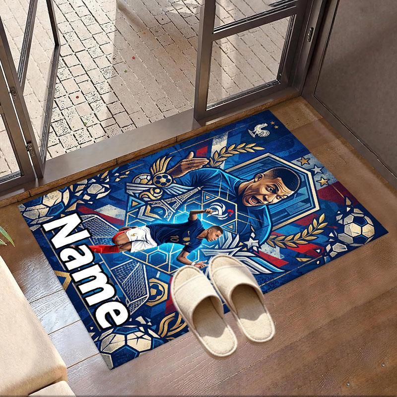 Custom Name Personalized Kylian Mbappe Print Carpet, Versatile Home Decor Rug, for Playroom, Apartment, Balcony, Entryway, Hallway Gift