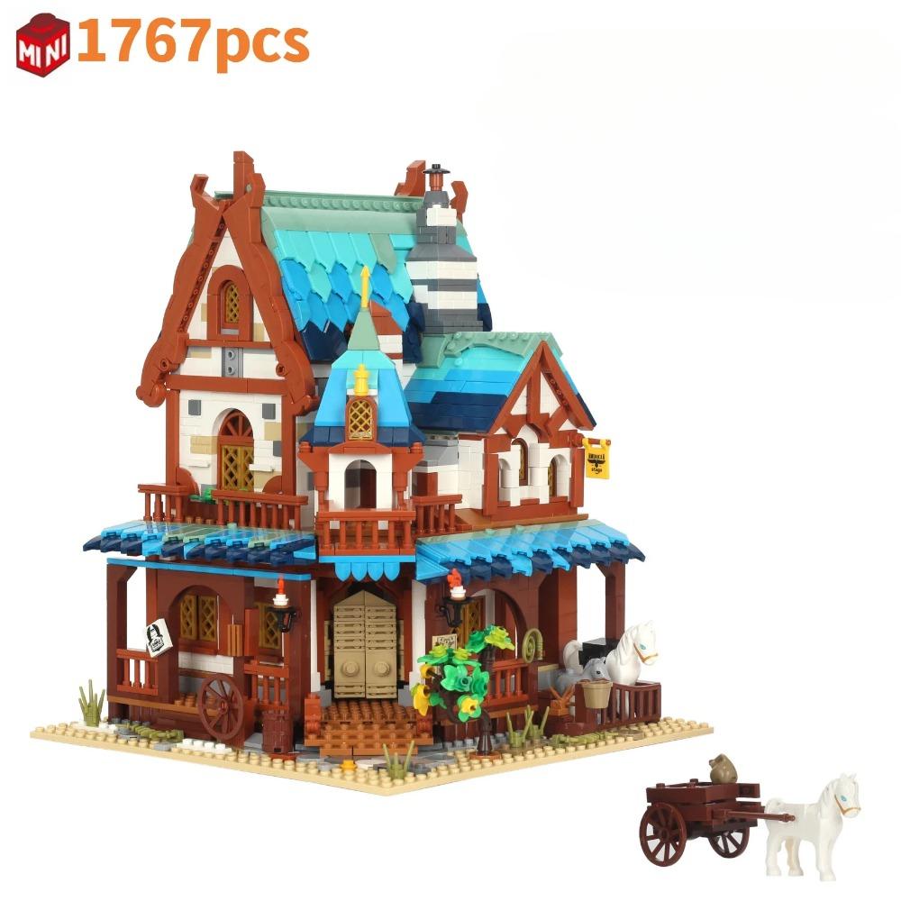 Средневековый замок Архитектура усадьба сцена строительный блок лес хижина город ландшафт модель сборка кирпичи игрушка подарки БЕЗ КОРОБКИ