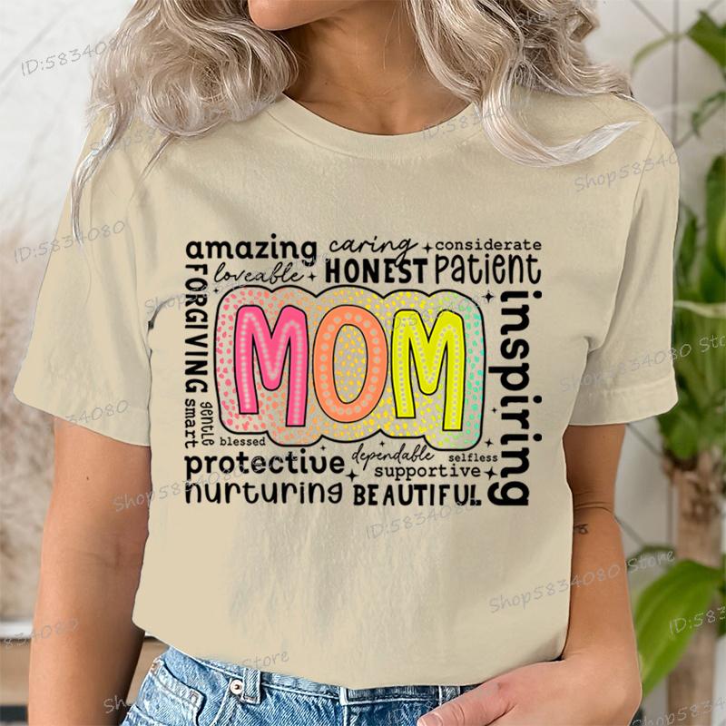 Retro Mother Fashion Casual Tops Gift for Mom Funny T Shirts Mothers Day Classic Tops Mom Life Printed Tshirt Womens Clothing