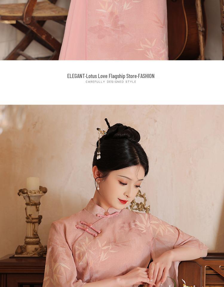 Орхидеево-зеленое летнее ципао 2025: Ао Дай в китайском стиле для молодой девушки на проводы в колледж