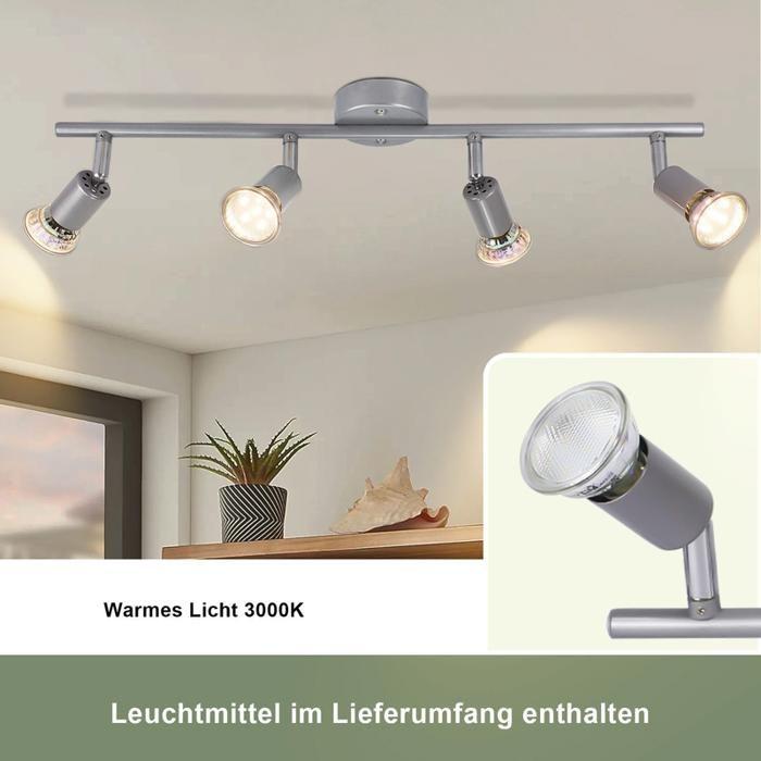 Plafonnier 4 Spots Orientables NETTLIFE - GU10 12W, Métal Gris, ampoule non fournie, pour Salon, Chambre, Cuisine, Couloir, Bureau
