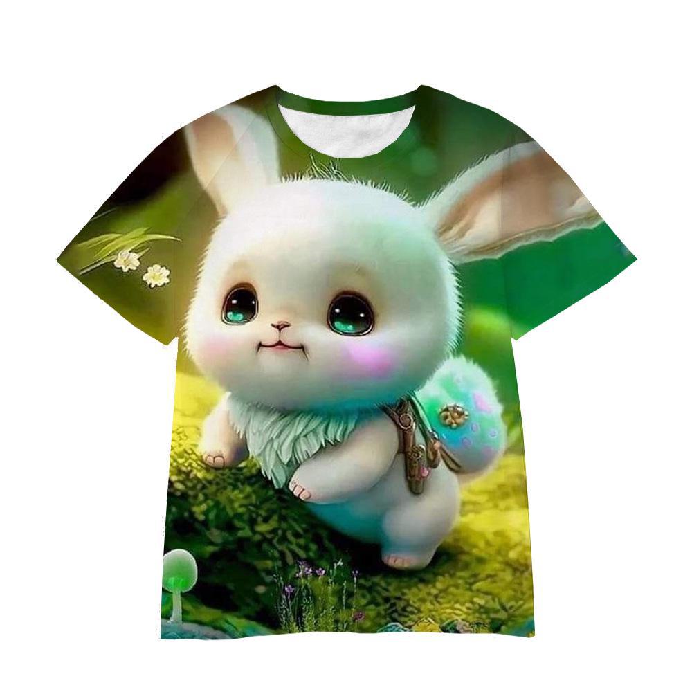 Summer Round Neck 3D Cartoon Furry Animal Print Top Fashionable Casual Short Sleeved Children's Boy and Girl Universal T-shirts
