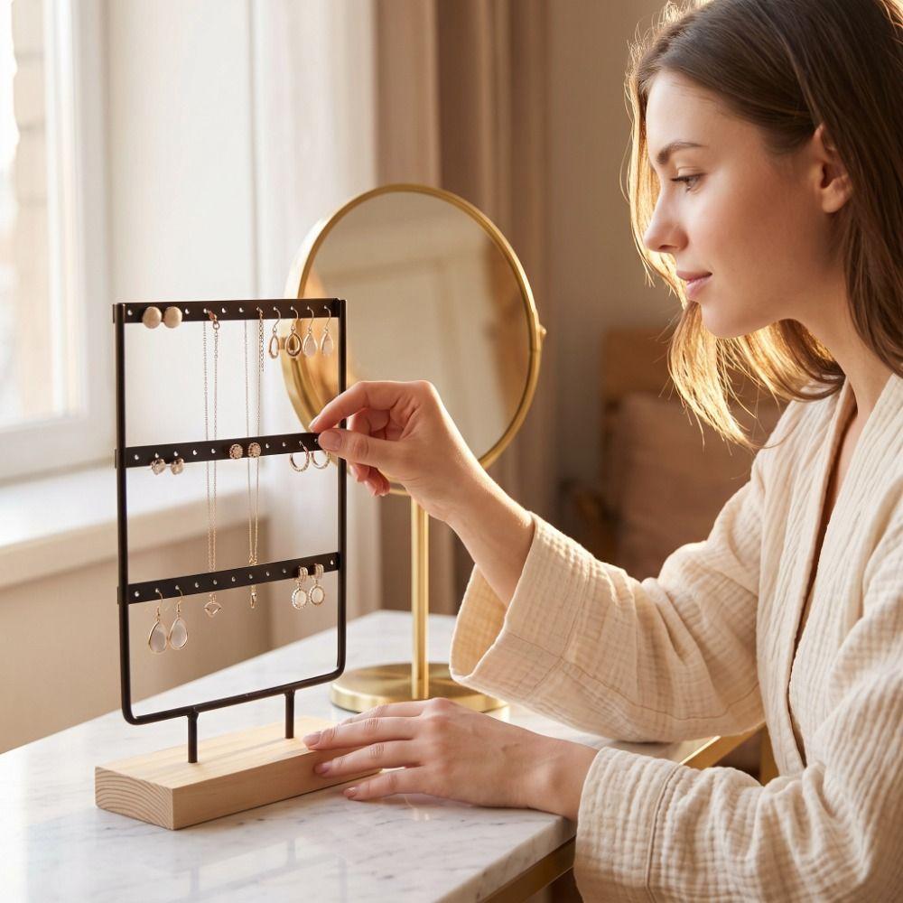 36 Holes Earring Holder Stand Wood Iron Earring Display Stand Jewelry Storage Rack Jewelry Display