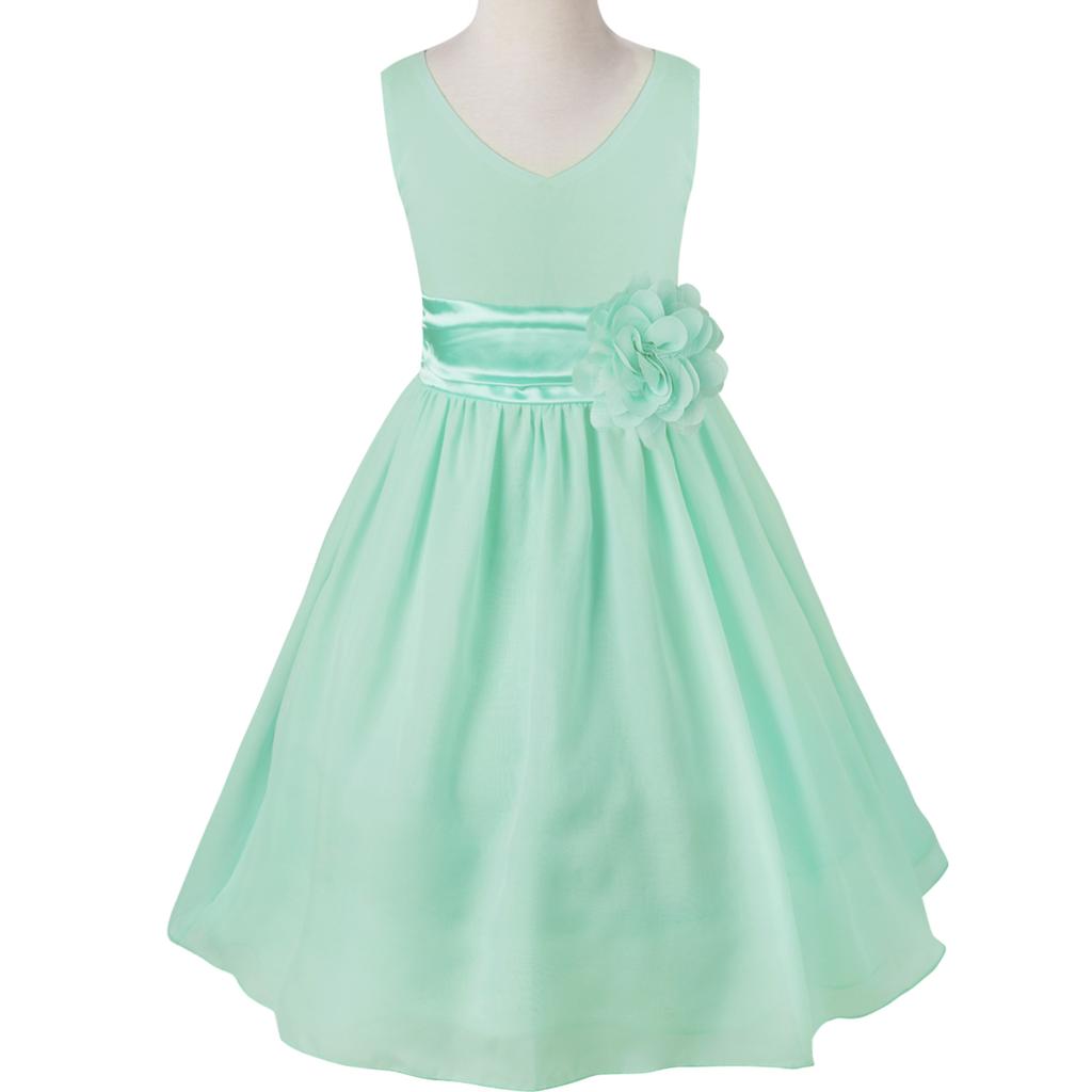 Детское шифоновое платье без рукавов с v-образным вырезом для девочек, свадебное платье подружки невесты с цветочным узором, детское вечернее платье для дня рождения, выпускного вечера