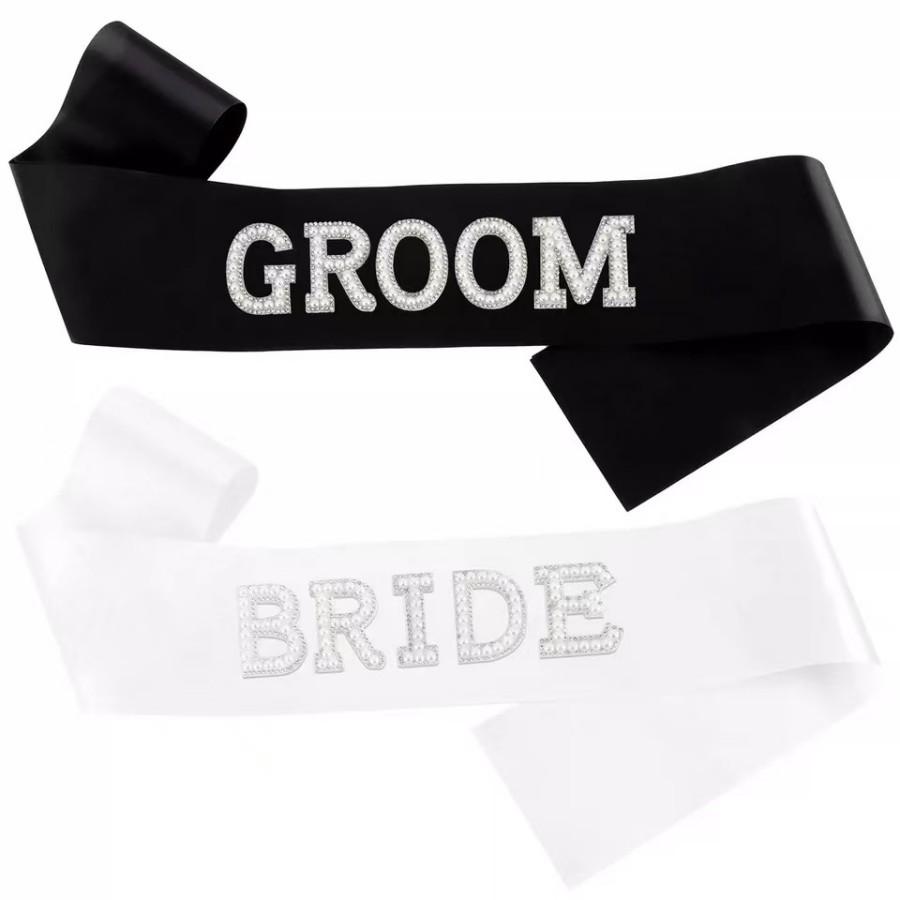Pearl Rhinestone Bride & Groom Wedding Straps