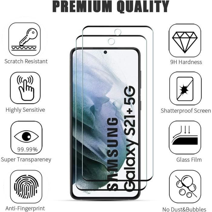 Protection d'écran en verre trempé pour Samsung Galaxy S21 Plus - PROSHOP - Lot de 3 - Résistance 9H - Noir