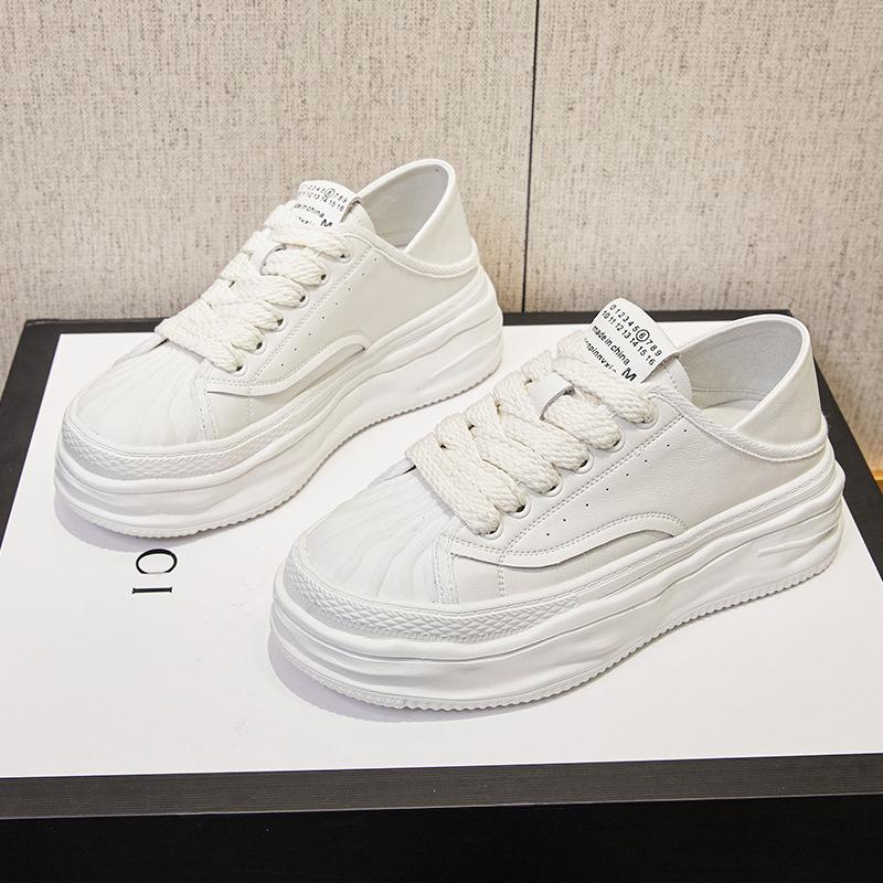 Кожаные белые туфли на толстой подошве, новые весенние женские повседневные универсальные кроссовки с плавной головкой