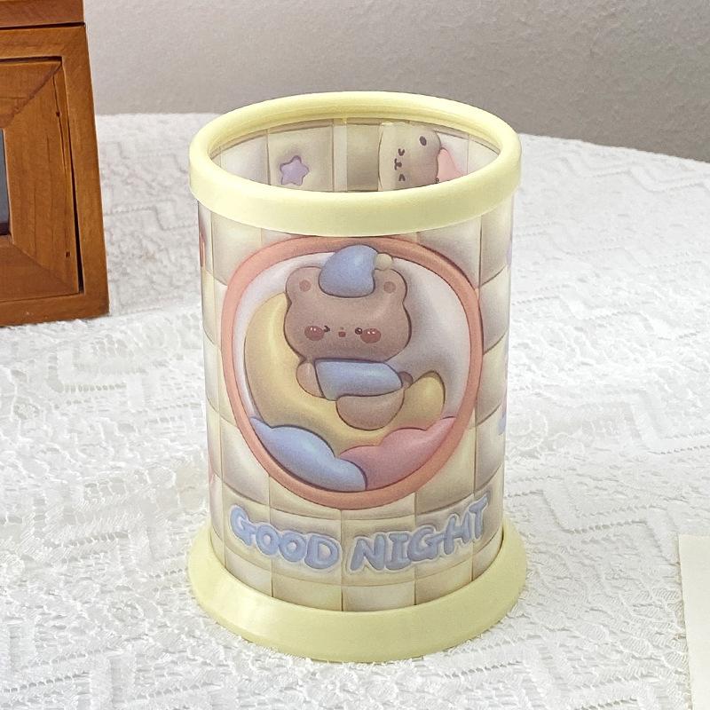 1 шт., симпатичный визуальный 3D-мультяшный узор, пластиковый держатель для ручек, настольный органайзер для косметики для девочек, студенческий офисный ящик для хранения