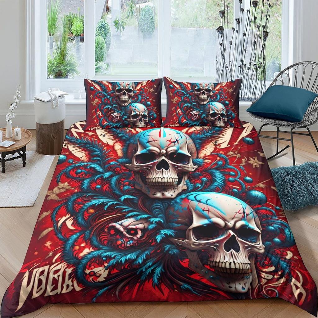 Skull Comforter Covers Printed Duvet Cover Bedding Set Suitable Children's Kids and Adults Warm Soft Breathable and Comfortable