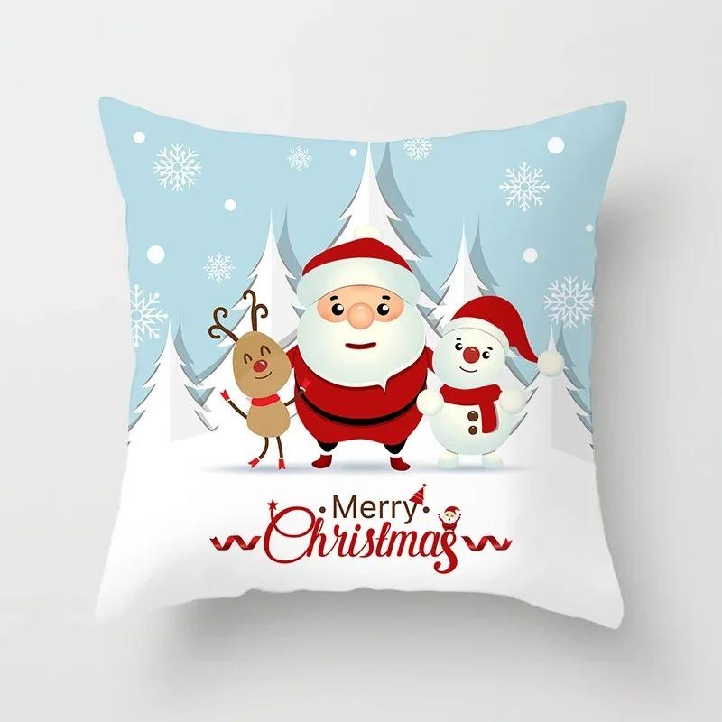 45X45Cm Merry Christmas Cartoon Old Man Elk Print Cushion Cover Home Living Room Sofa Decorative Pillow Cover