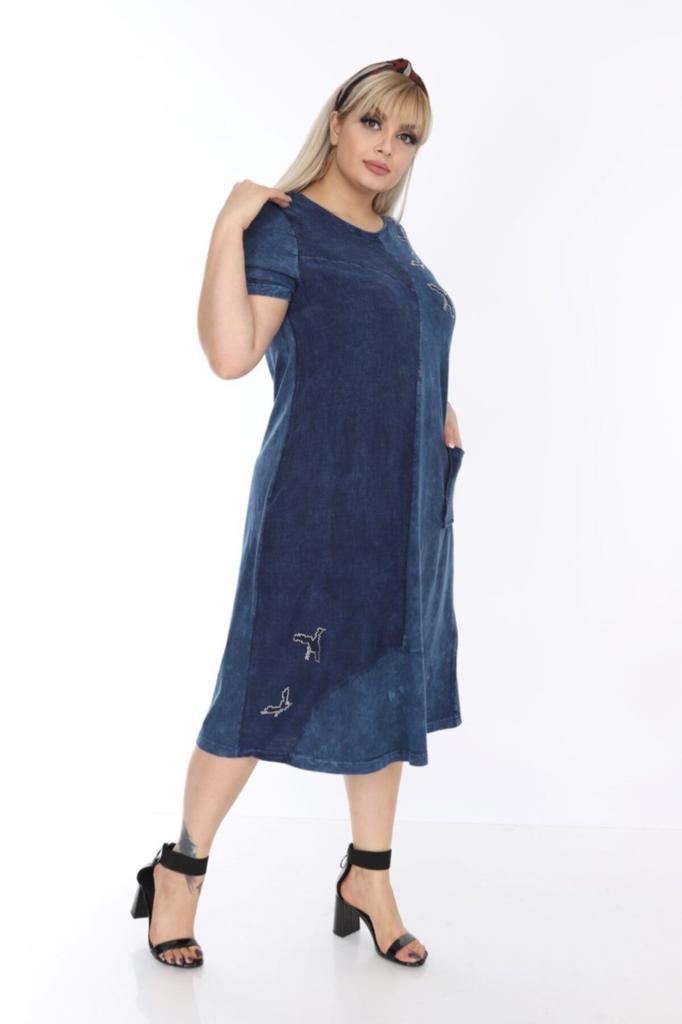 Женское платье большого размера, синее, стираное платье из вискозы