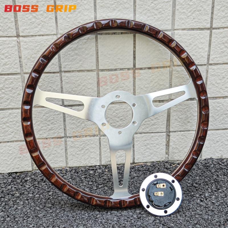 Car Accessories 15Inch JDM Classic Wooden Steering Wheel Vintage Sports Real Wood Steering Wheel with Rivet