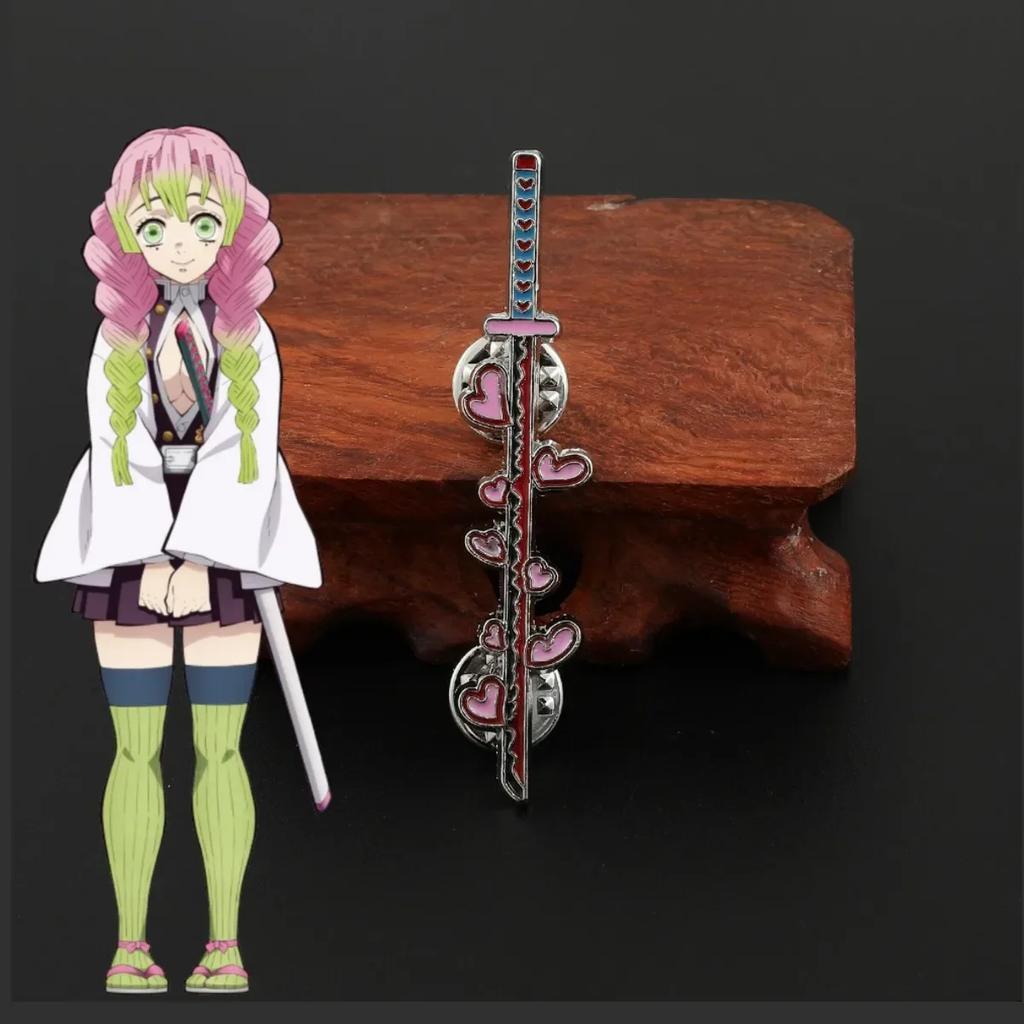 Значки-мечи Истребителя демонов Kimetsu No Yaiba Металлическая катана Аниме аксессуары Значок Броши Шинобу Эмалевый пин на рюкзак подарок Тандзиро